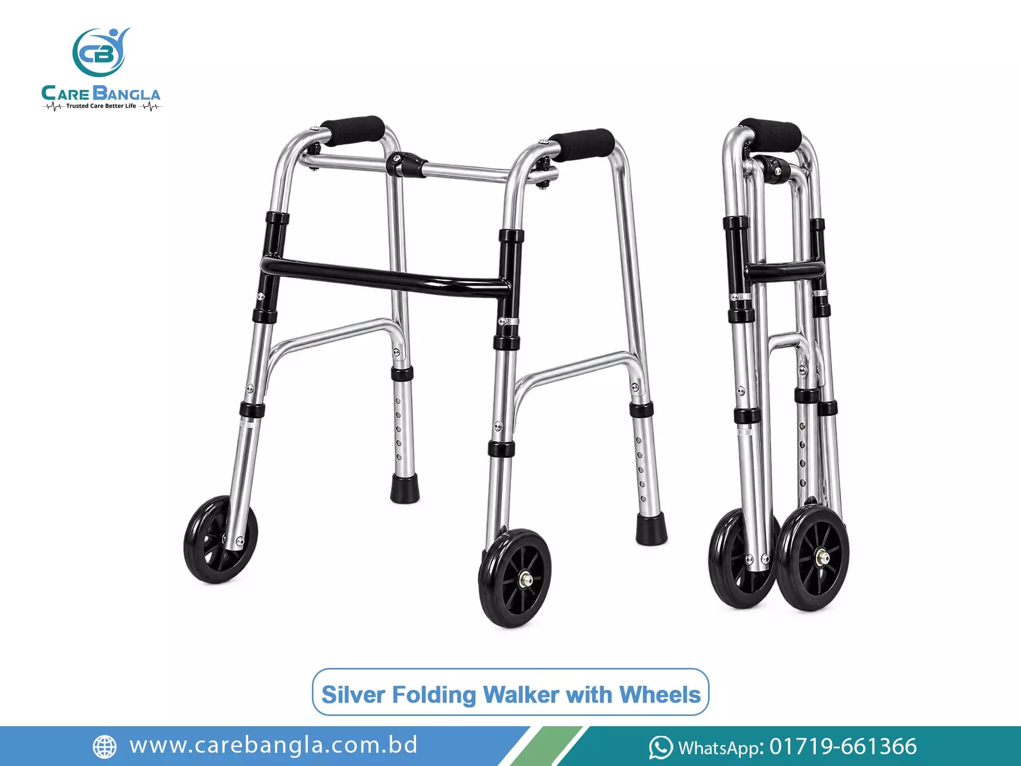 Silver Folding Walker with Wheels Price in Bangladesh — photo 2