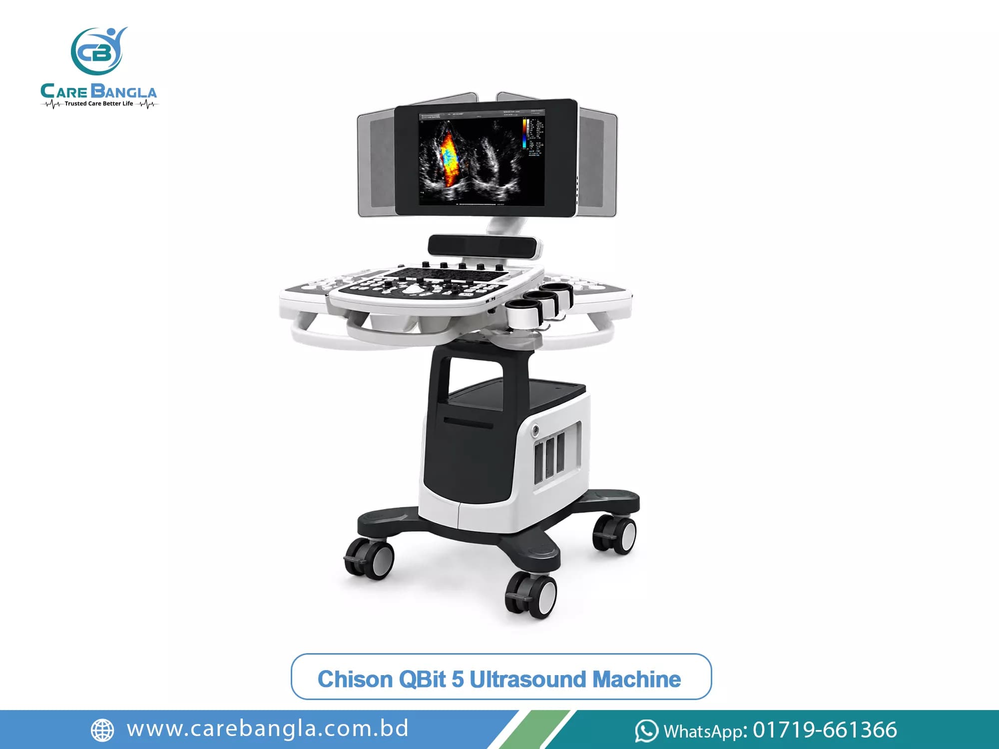 Chison QBit 5 Ultrasound Machine Price in Bangladesh — Chison QBit 5 colour Doppler ultrasound console with articulating monitor and control panel