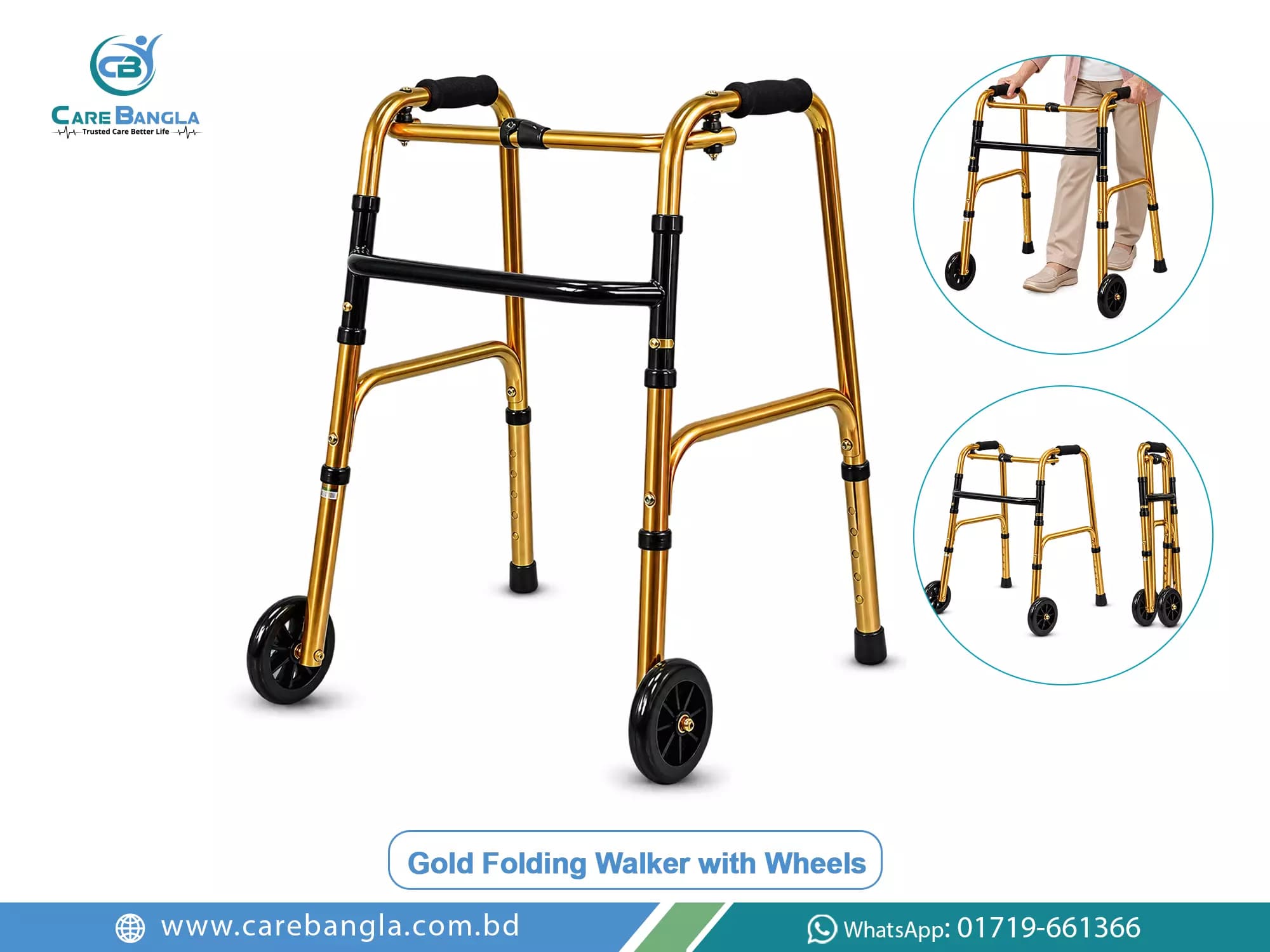 Gold Folding Walker with Wheels Price in Bangladesh — photo 2