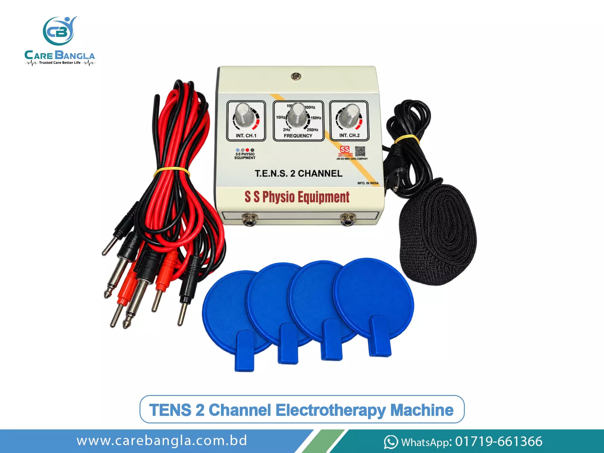TENS 2 Channel Electrotherapy Machine Price in Bangladesh TENS 2 Channel Electrotherapy Machine Price in Bangladesh — two channel TENS electrotherapy machine with four electrode pads and lead wires