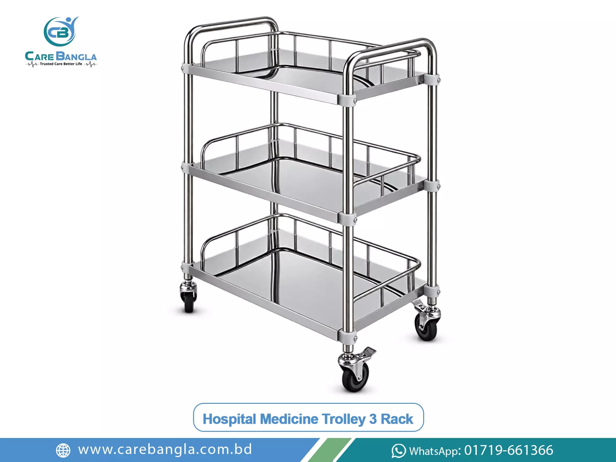 Hospital Medicine Trolley 3 Rack Price in Bangladesh Hospital Medicine Trolley 3 Rack Price in Bangladesh — three shelf stainless steel hospital trolley with guard rails and four swivel castors