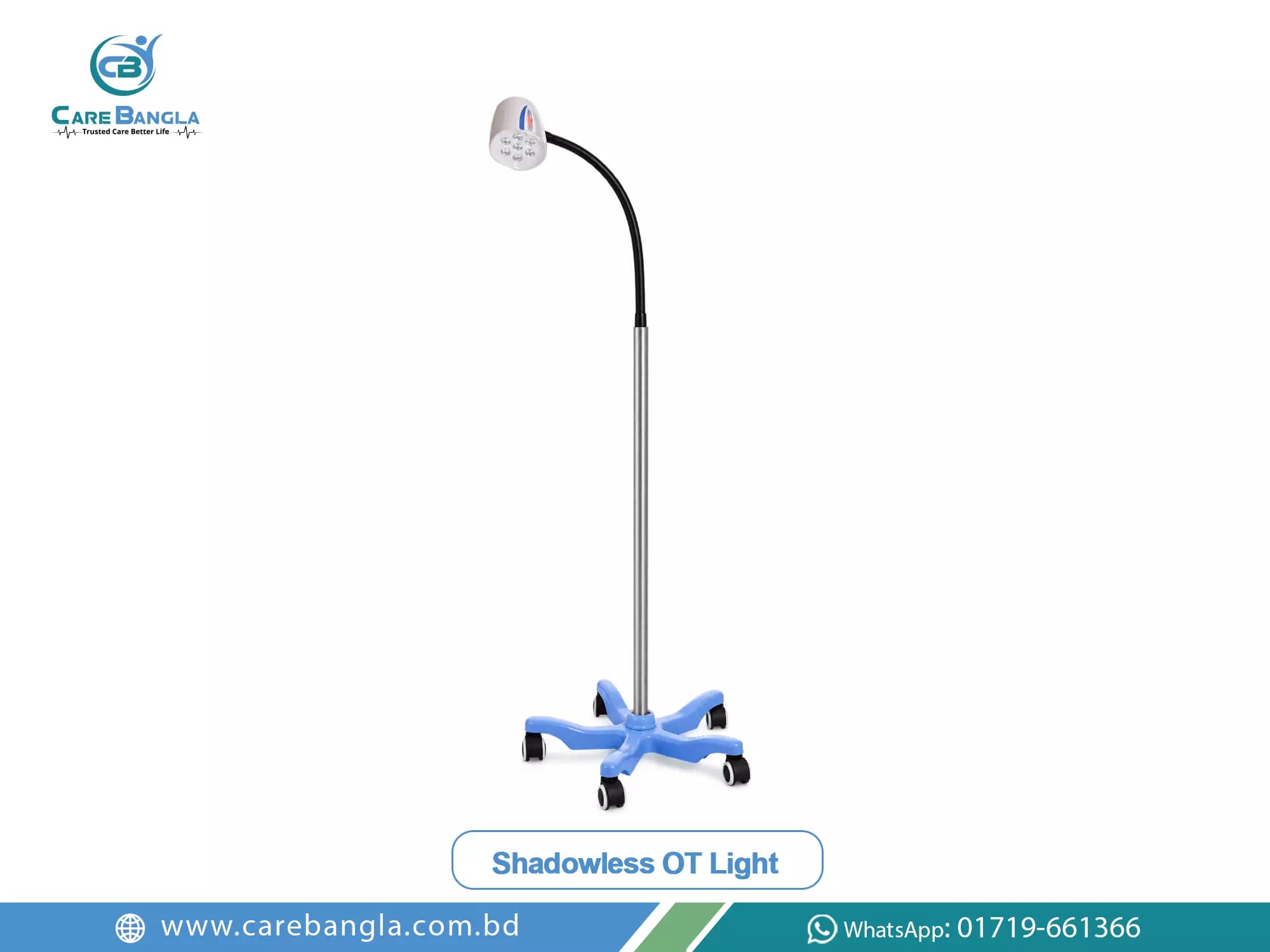 Shadowless OT Light Price in Bangladesh Shadowless OT Light Price in Bangladesh — mobile LED examination light with a multi-LED head on a flexible gooseneck arm and a five star castor base