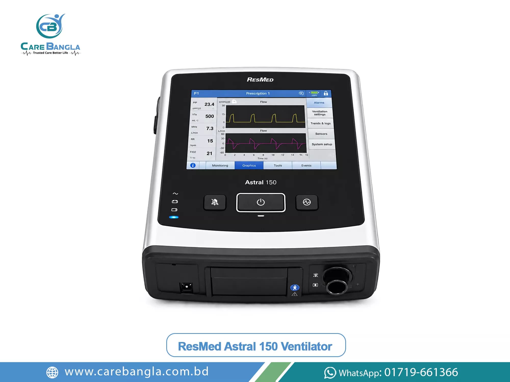 ResMed Astral 150 Ventilator Price in Bangladesh ResMed Astral 150 Ventilator Price in Bangladesh — ResMed Astral 150 portable life support ventilator with colour touchscreen and battery