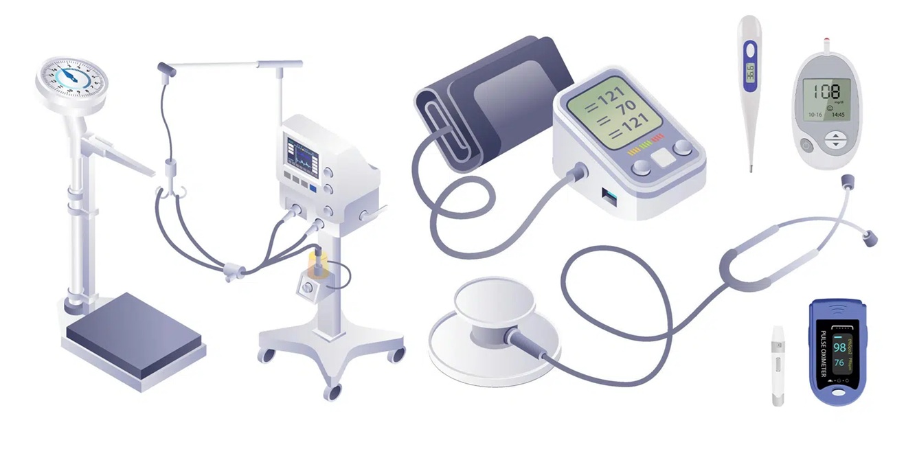 Medical equipment for ambulance patient transport Medical equipment prepared for an ambulance patient transfer